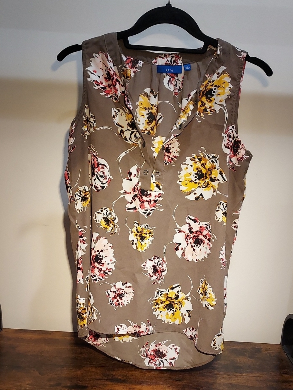 Floral Sleeveless Henley Top - Yellow & Pink Bloom